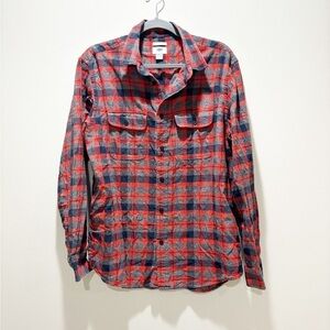 OLD NAVY • Men’s Regular Fit Red/Grey/Navy Flannel Plaid Button Down Shirt Sz L